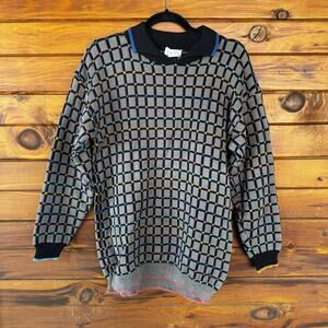 VINTAGE | CHRISTINE FOLEY 1980s GRID Cotton Collar Sweater Size S/M